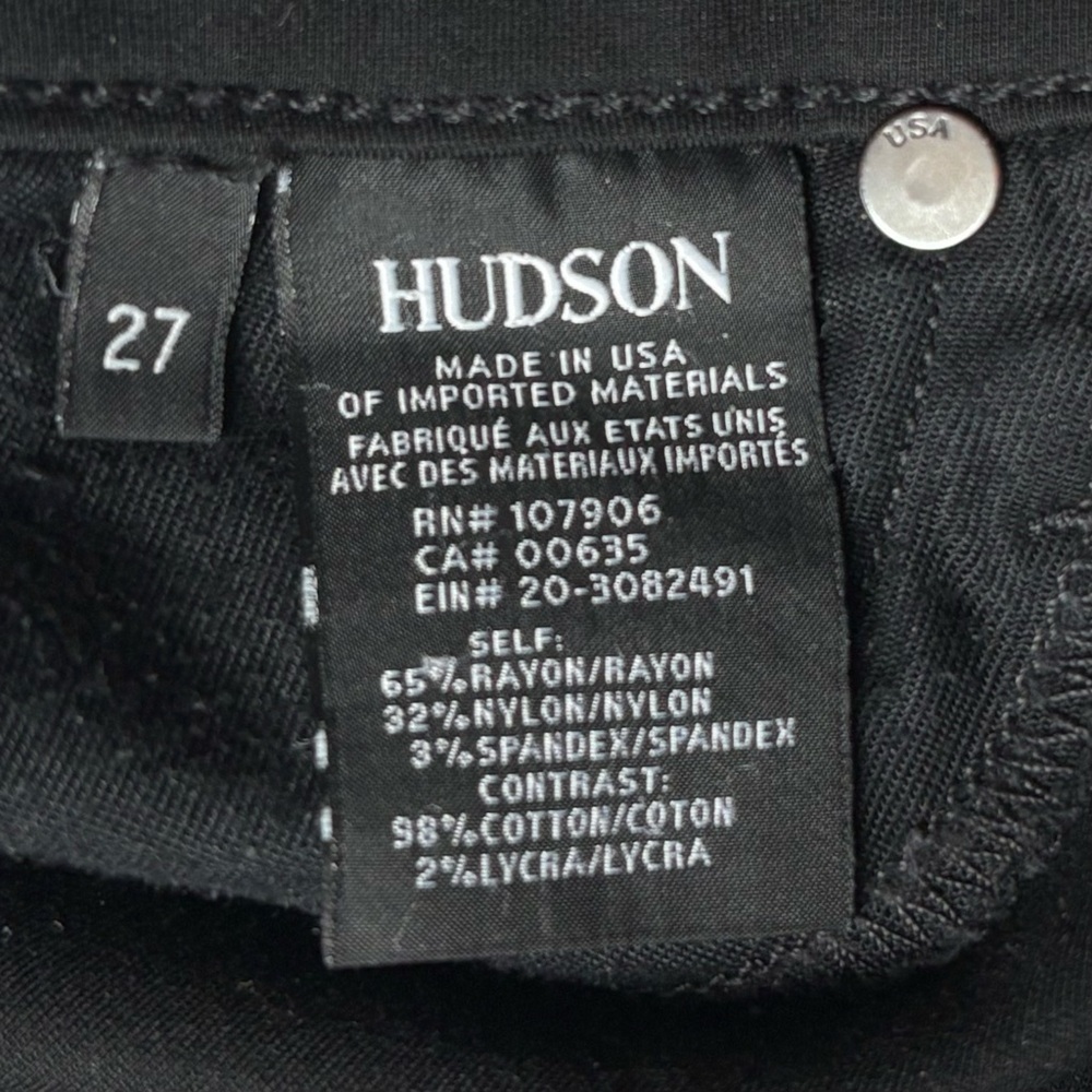 Hudson Amory Super Skinny Black Ankle Jeans Size 27 Velvet Contrast Stripes - Picture 11 of 13